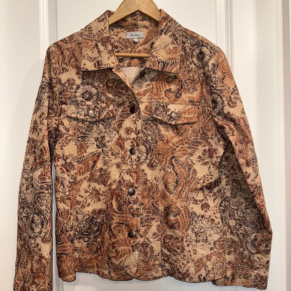 Analogy Size Large Womens Button Front Cotton Blazer Shirt Western Cowgirl